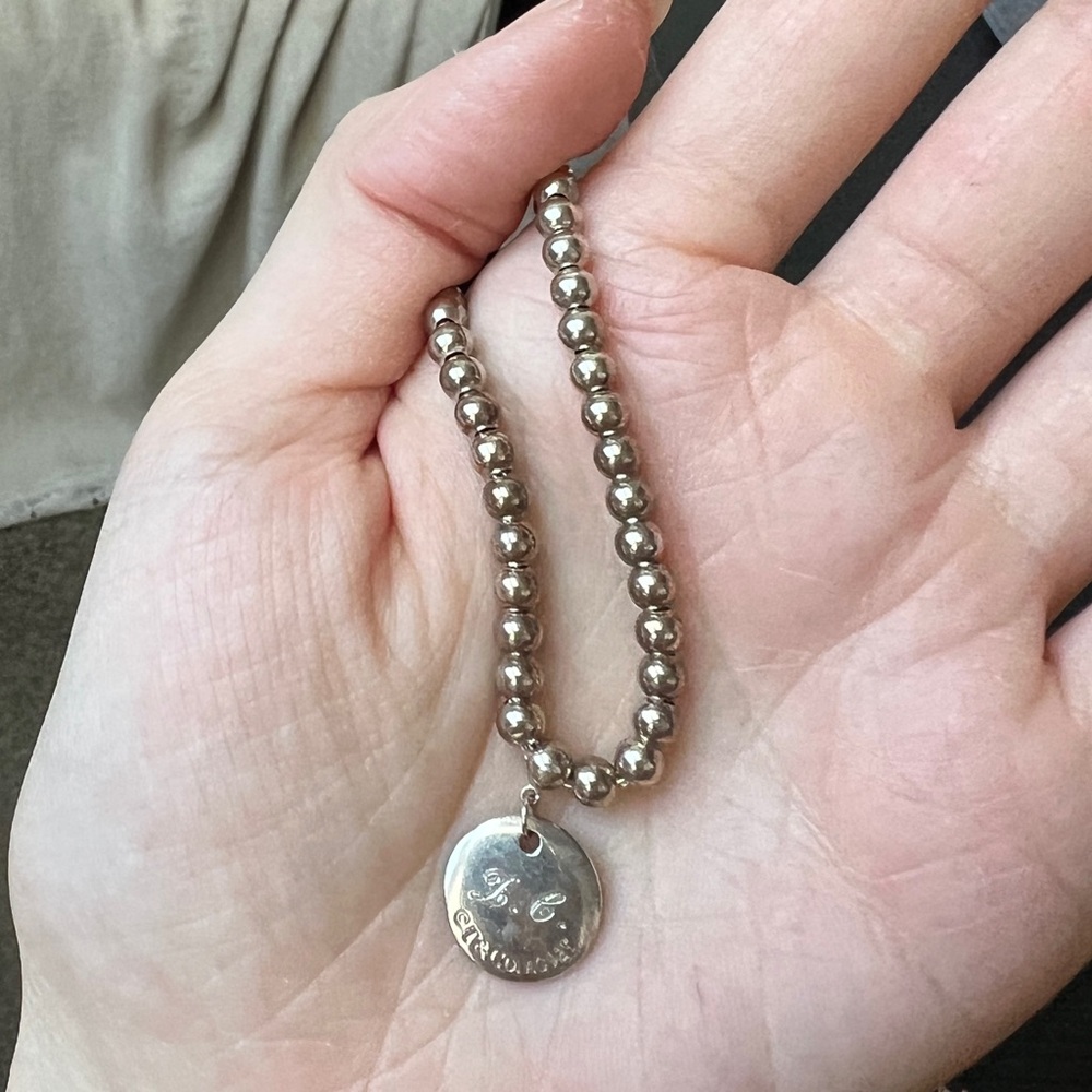 7“ return to Tiffany & Co Silver Round Tag Charm Circle Beas Bracelet